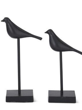 Set of 2 Black Metal Birds on Spindles NEW